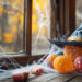 halloween candy lollipop and pumpkin in front of door table trick or treat jack o lantern background - Meteo: la goccia fredda che fa traboccare il vaso