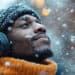 Man Enjoying Winter Wonderland with Headphones, Snowflakes Falling Around, Cozy and Serene - Meteo: ci sarà davvero l'estate di San Martino! Temperature a novembre!