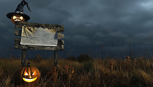 jack olantern riposa alla base del cartello che si trova un campo erboso una spaventosa notte di halloween 1167344 52677 1 - Le tendenze meteo per Halloween e Ognissanti creano dibattito