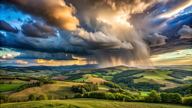 paesaggio con pioggia e drammatiche nuvole di tempesta sulle colline 1028938 150769 - Meteo Italia: come sarà la settimana? Scopriamo i dettagli