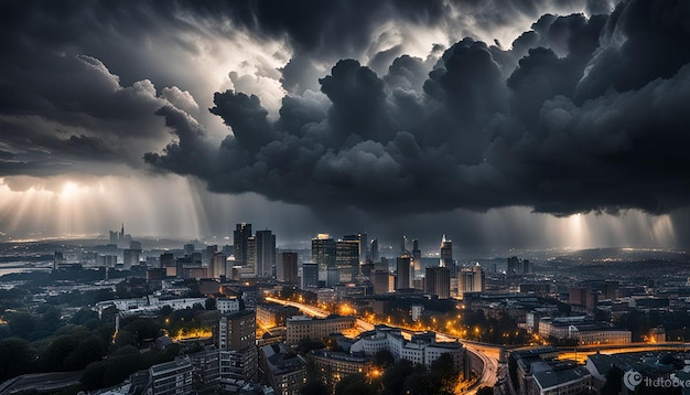 paesaggio meteorologico di nubi scure tempestose che vagano sulla citta 1272857 53034 - Meteo: weekend shock, tempo grigio, temporali e nubifragi su molte città