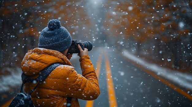 un fotografo scatta foto di una strada innevata con la neve che cade una foresta 417479 3207 - Meteo: gli indici indicano un inverno stellare