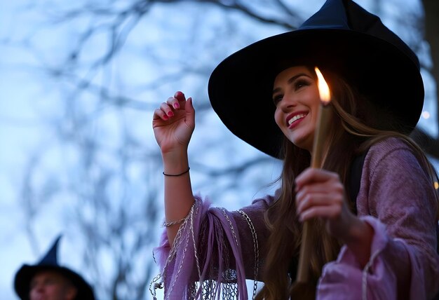 una donna con un cappello nero tiene una candela che dice w c 1306318 4513 - Meteo: temperature miti, ma Halloween potrebbe riservare sorprese