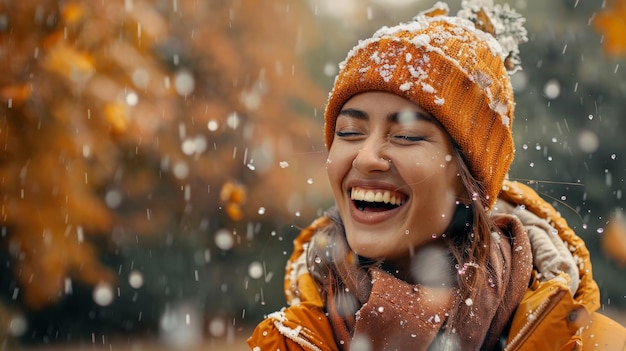 una donna sorridente che cattura le gocce di pioggia sulla lingua durante una dolce pioggia autunnale la sua gioia contagiosa e la scena vibrante 73899 52558 1 - Meteo: Novembre si trasforma in inverno, inizio shock!