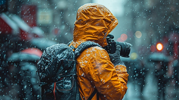 uomo arrotato con un impermeabile giallo che scatta una foto della strada con la telecamera 1213951 4995 1 - Meteo: le prime mosse dell’inverno promettono grandi sorprese