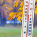 The thermometer on the background of the autumn forest shows 15 - Pagheremo caro l’autunno stravolto a causa del meteo anomalo