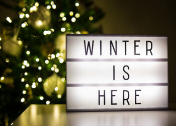 winter and christmas concept – lihtbox with winter is here text - Ecco la pioggia su queste regioni, mezza Italia sotto le nubi