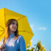 Young woman in dress and yellow umbrella on a field of sunflower - Chiedere un inverno meteorologicamente normale è troppo? No, è giusto